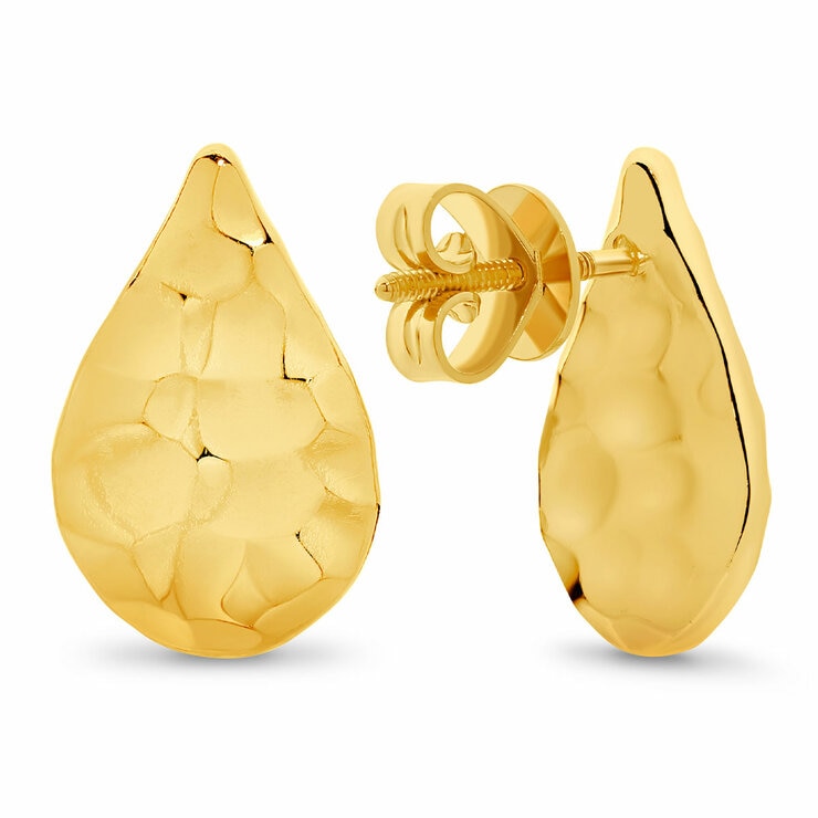 24KT Yellow Gold Hammered Teardrop Stud Earrings
