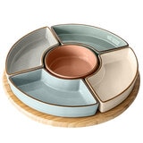 over&back Bamboo Lazy Susy With 5 Stoneware Dishes over&back Bamboo Lazy Susy With 5 Stoneware Dishes