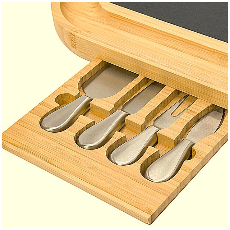 Carrara Bamboo Cheese Board With Stainless Steel Knives