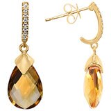 14KT Yellow Gold 0.03ctw Diamond Citrine Drop Earrings