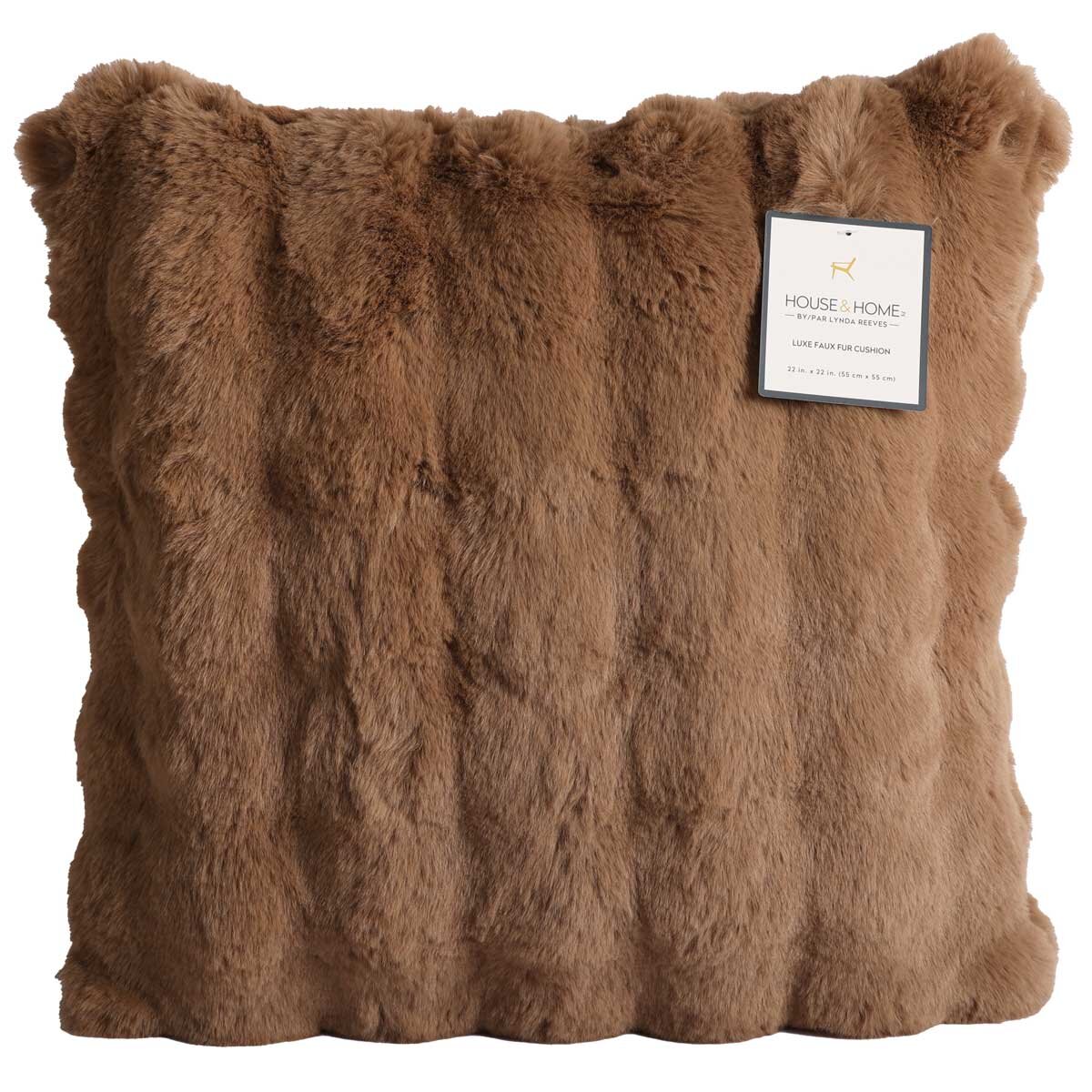House & Home Luxe Faux Fur Cushion 55cm x 55cm Light Brown