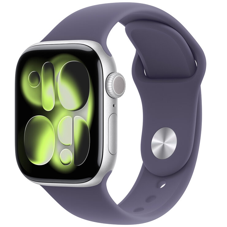 Apple Watch Series 11 GPS + Cellular 42mm Silver Aluminium Case with Purple Fog Sport Band - S/M