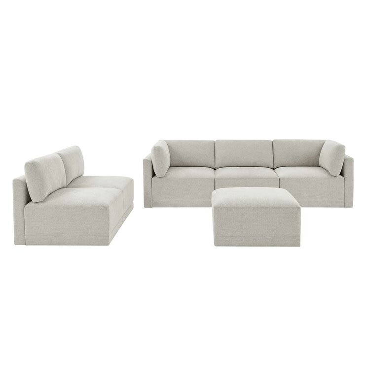 Thomasville 6PC Fabric Modular Sectional with Ottoman Light Grey