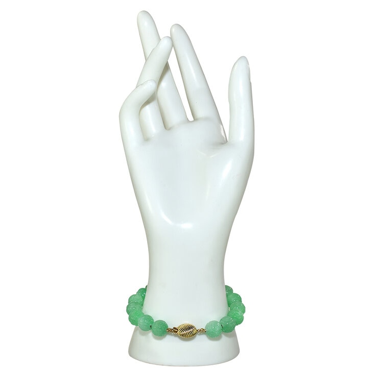 14KT YG Dyed Green Jade Carved Beads Knot Bracelet