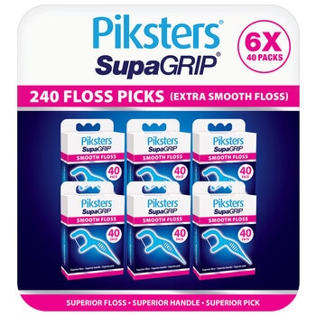 Piksters Supa Grip Floss Picks Smooth 6 x 40 Pack