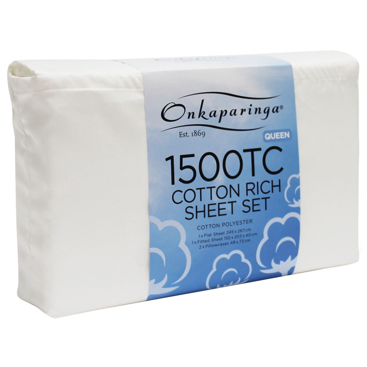 Onkaparinga Cotton Rich 1500TC Sheet Set Queen 4 Piece White