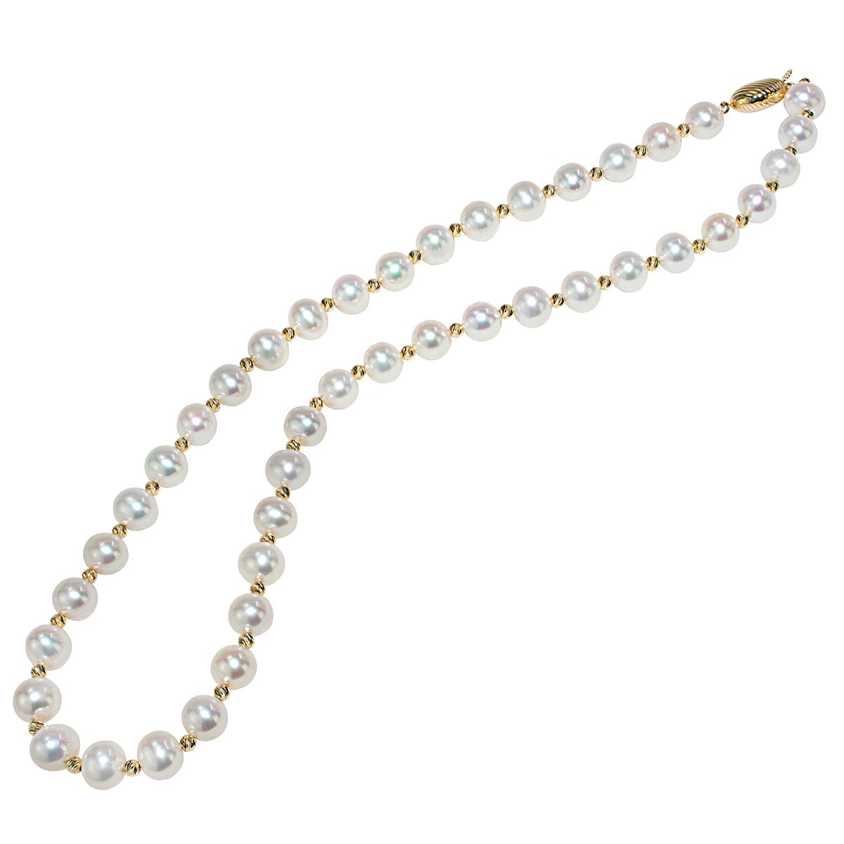 14KT Yellow Gold White Pearl Gold Ball Necklace