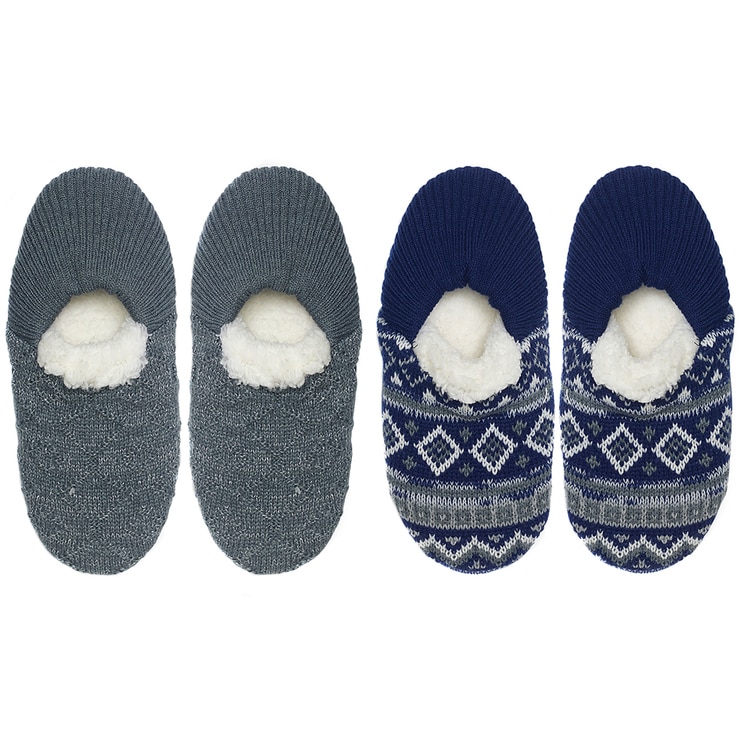 K. BELL Ladies Sherpa Slipper 2Pair Pack Charcoal Costco Australia