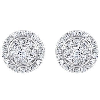 18KT White Gold 0.40ctw Round Diamond Halo Stud Earrings