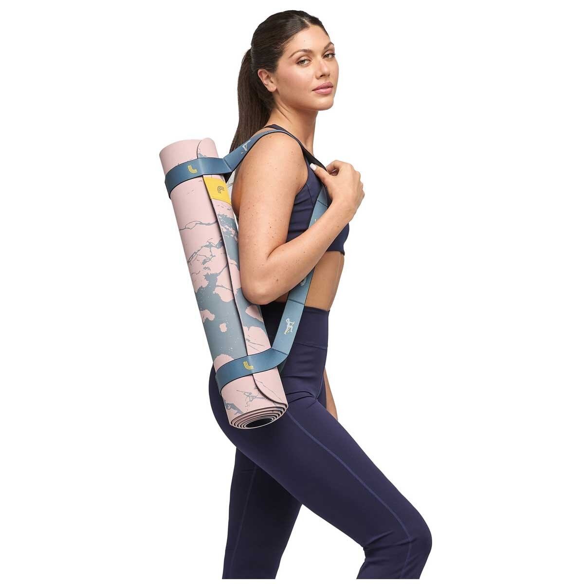 Lolë Yoga Mat With 2 In 1 Strap Blue And Pink