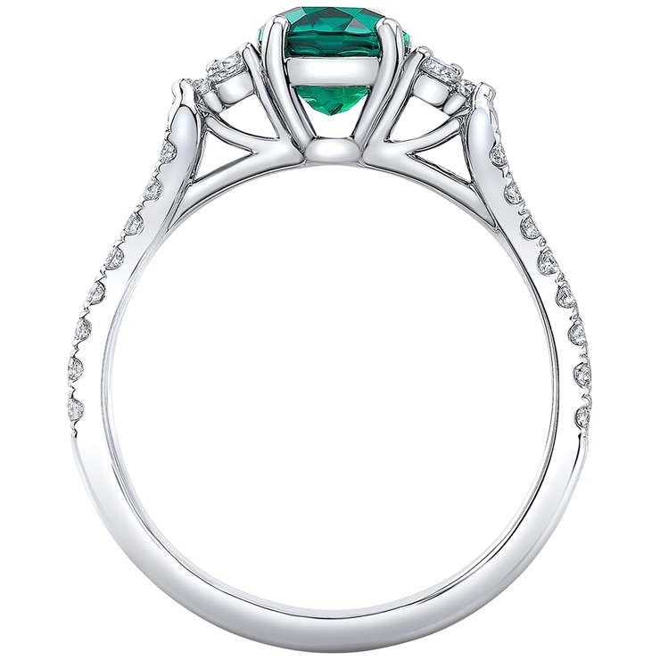 18KT White Gold Lab Created Emerald Oval and Diamond Ring