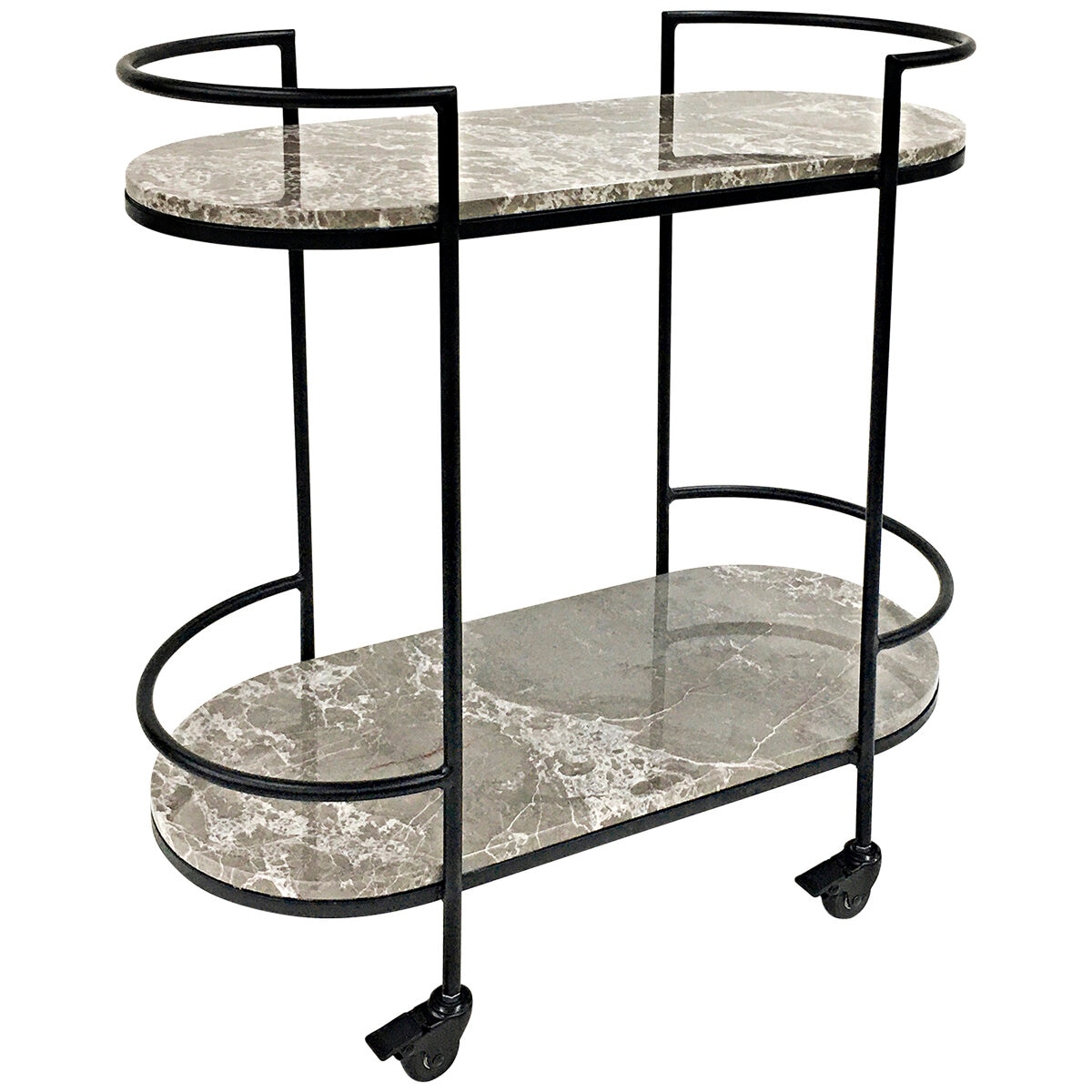 Cafe Lighting and Living Southside Grey Marble Bar Cart Black