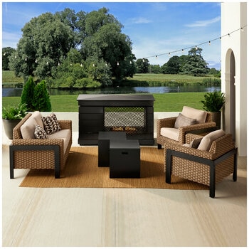 Agio Highcliff Woven Deep Seating With Fireplace Furniture Set 6 Piece