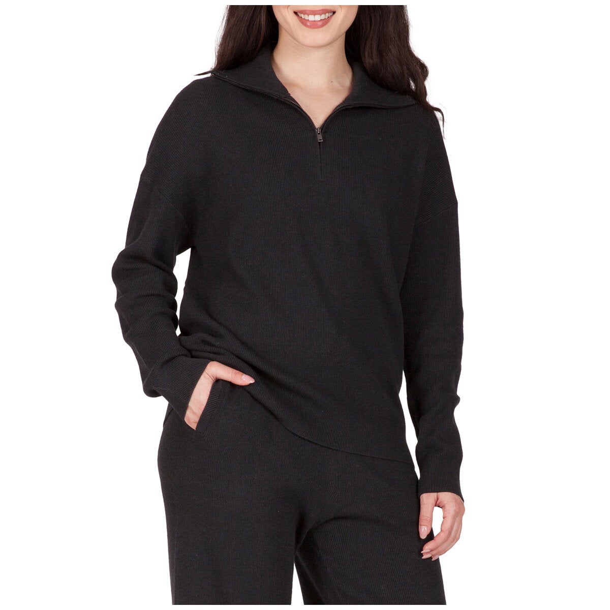 TKEES Women's 1/4 Zip Ribbed Sweater