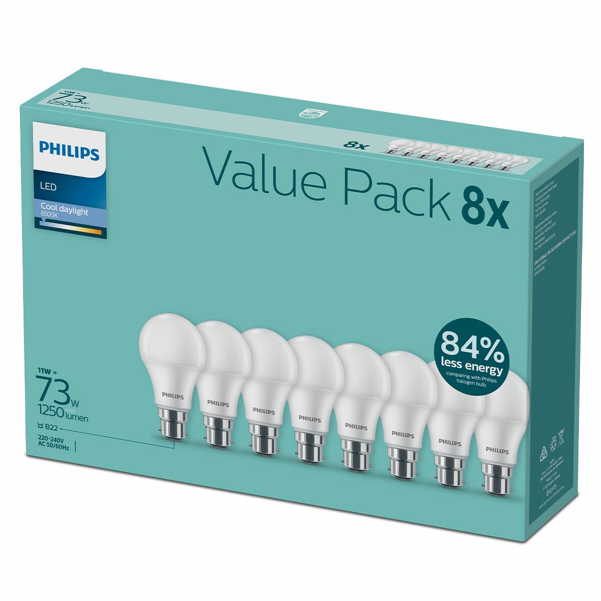 Philips Essential LED Bulb 11W B22 6500K 230V 8 Pack