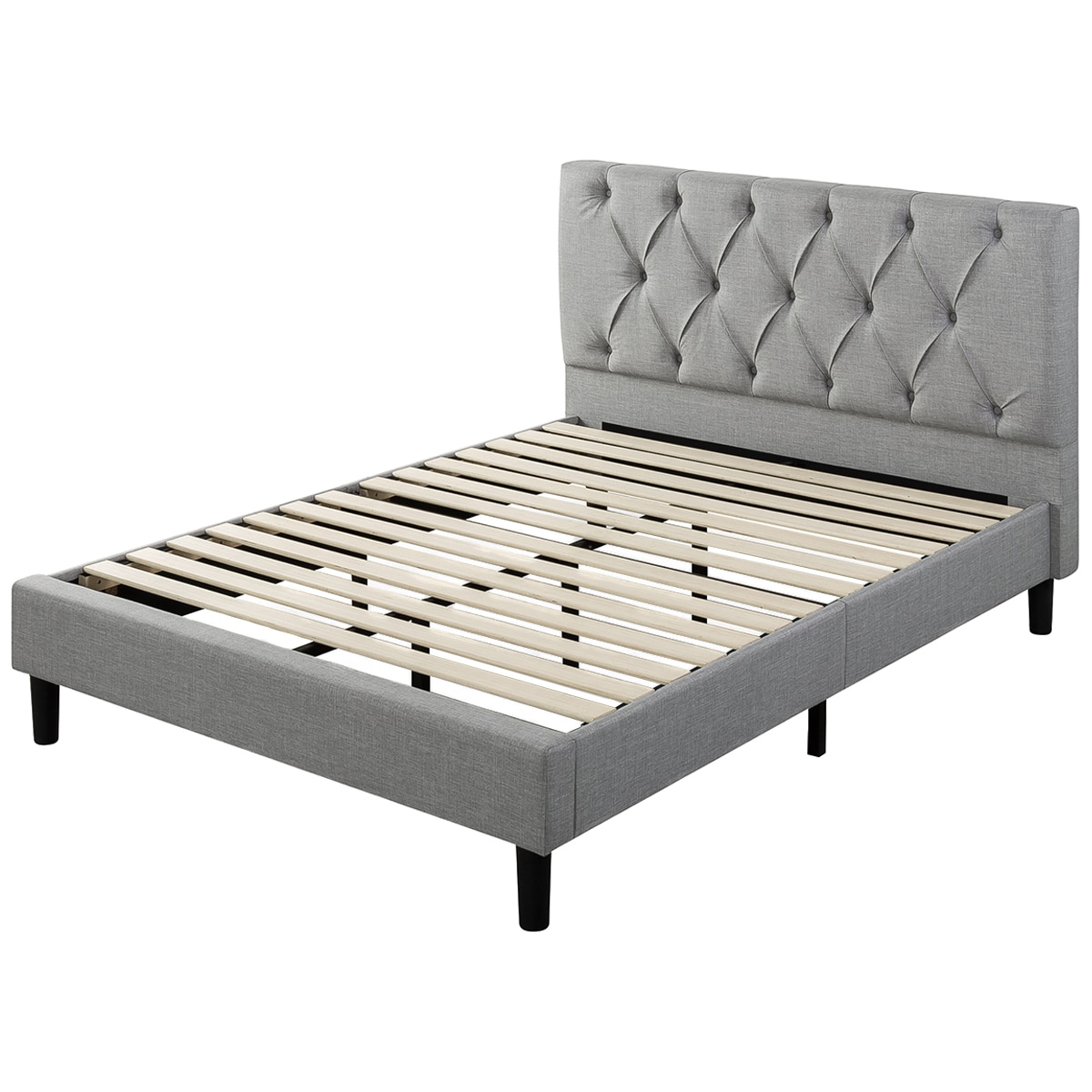 Upholstered Diamond Tufted Platform Bed Grey Single (Zinus)