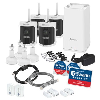 Swann All Secure 650 2K Wireless Security Kit With 4 X Wire Free Camera + Power Hub + Motion Sensors NVR-SWN