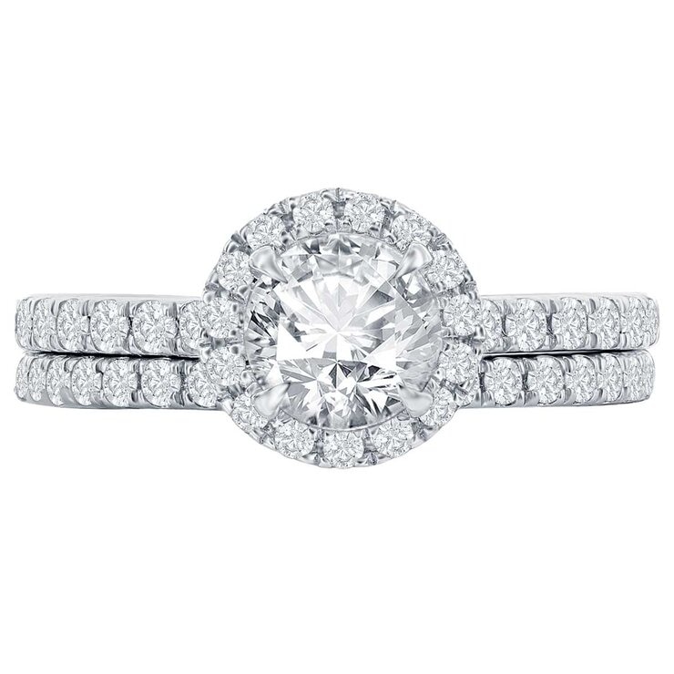 18KT White Gold 1.03ctw Diamond Bridal Set 0.50ctw Centre Stone