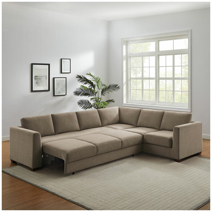 Thomasville Caler 3 Piece Fabric Sectional with Sleeper and Storage Seat