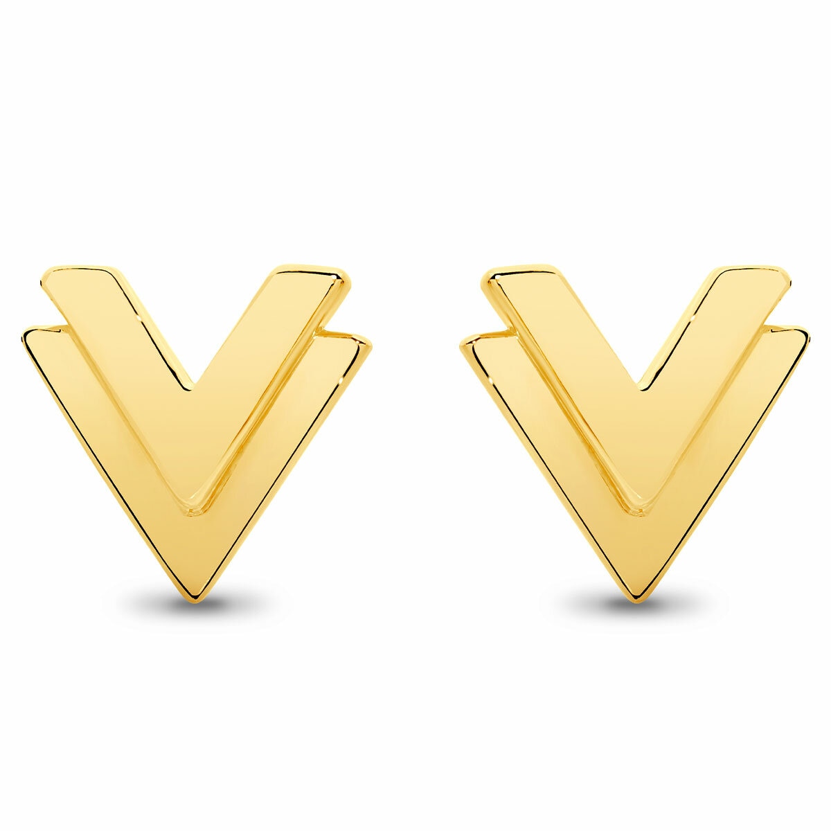 24KT Yellow Gold V Shaped Stud Earrings