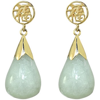 14KT Yellow Gold Natural Green Jade Post Earrings