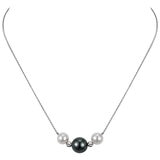 14KT White Gold 8-9mm Cultured Freshwater And 10-11mm Cultured Saltwater Tahitian Pearls And Diamond Cut Bead Necklace