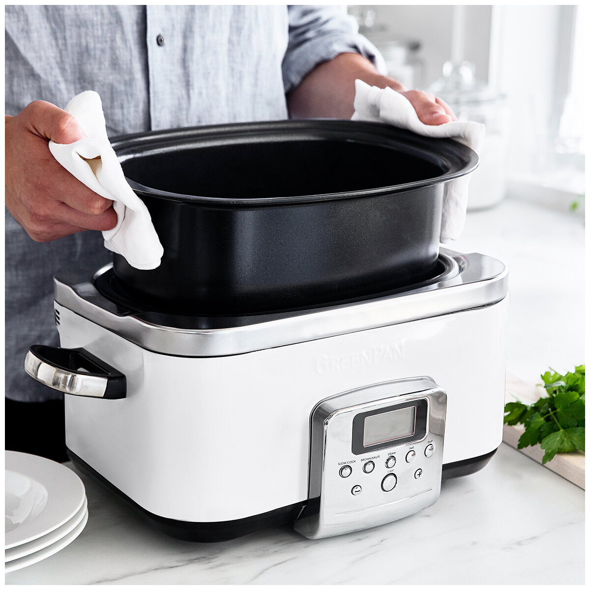 GreenPan 6L Slow Cooker CC005724-003 Cloud Cream