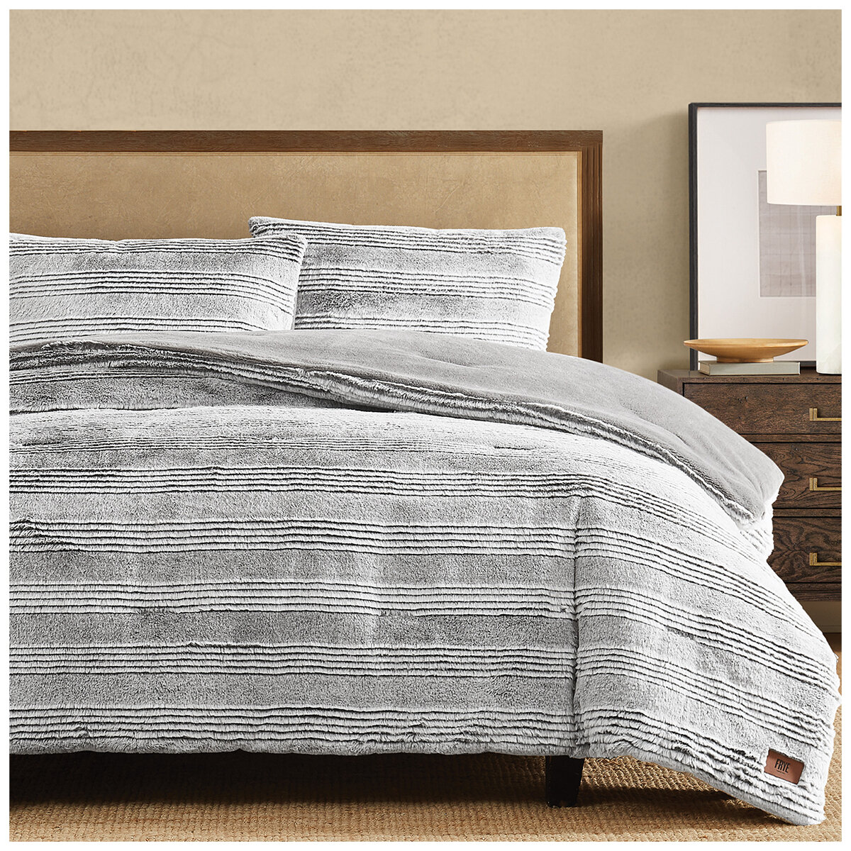 Frye Carved Comforter Set 3 Piece King Grey