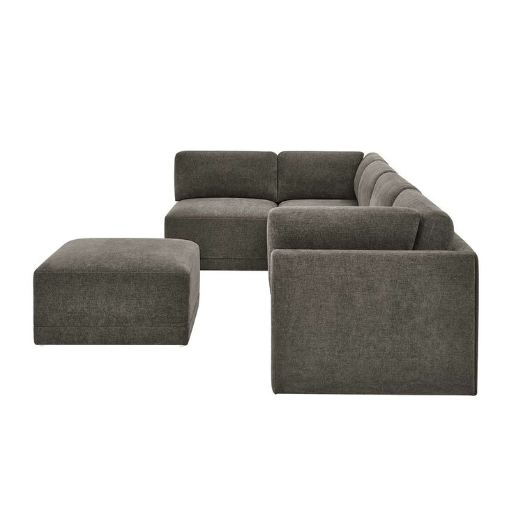 Thomasville 6PC Fabric Modular Sectional with Ottoman Grey