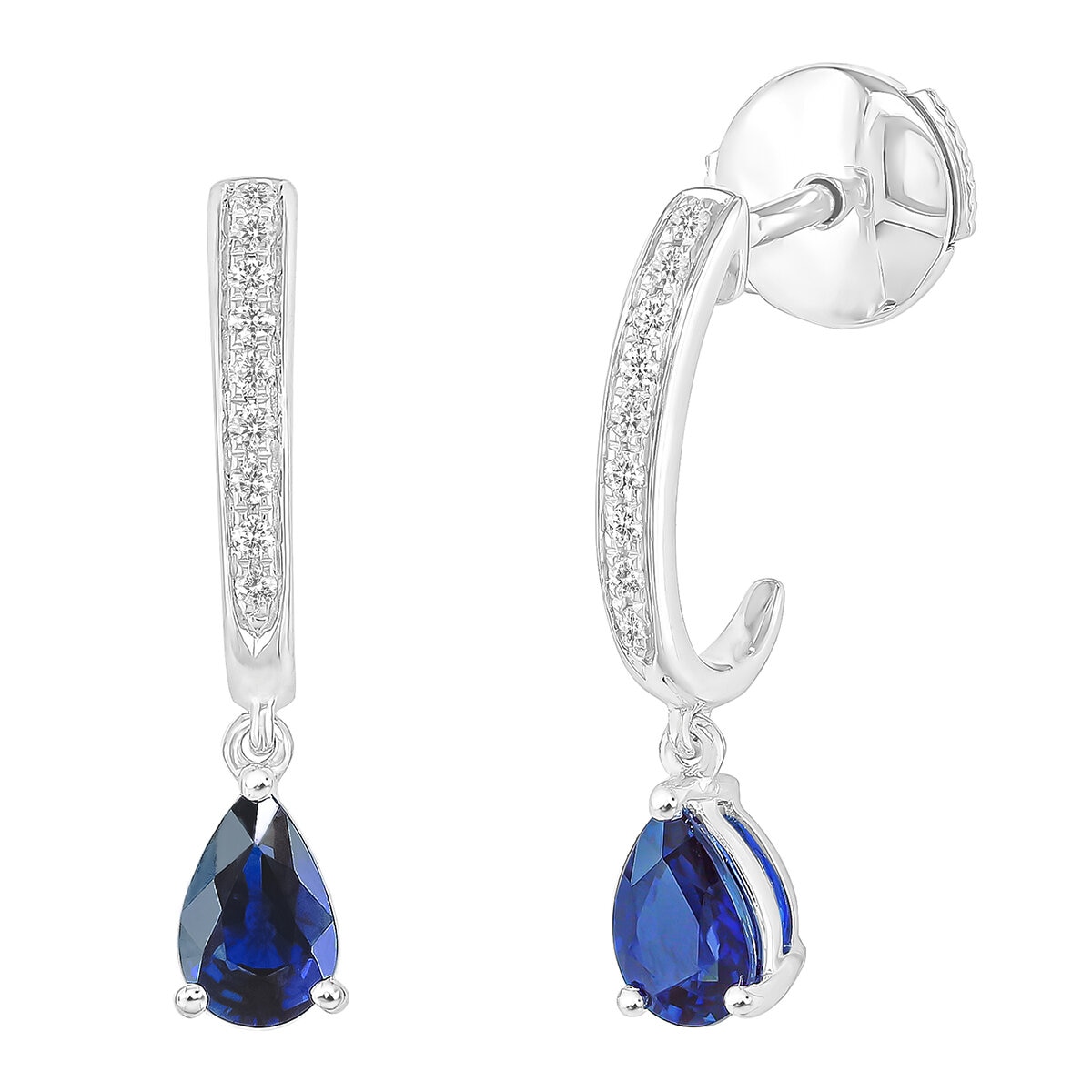 14KT White Gold 0.09ctw Diamond and Sapphire Earrings/