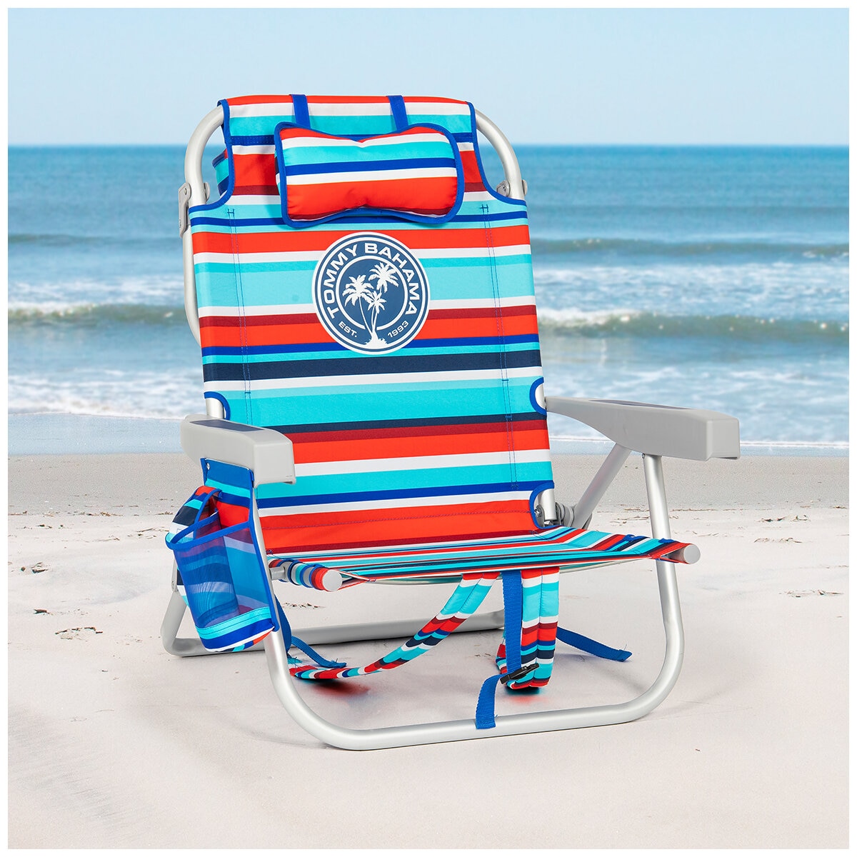 Tommy Bahama 5 Position Aluminium Backpack Beach Chair 2 Pack Royal And Red Stripe