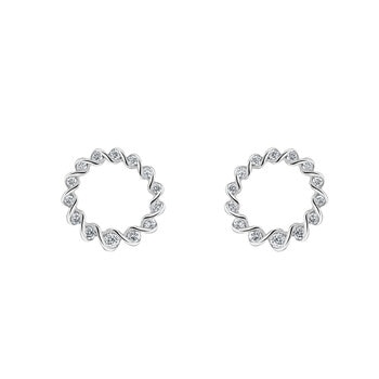 18KT White Gold 0.19ctw Round Diamond Circle Ribbon Earrings