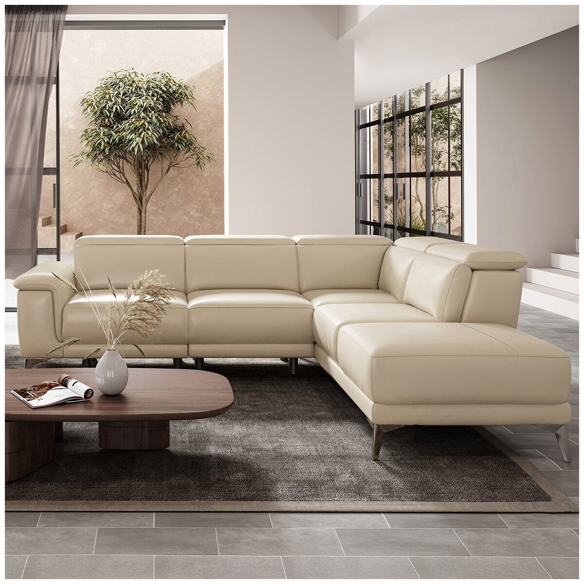 Valencia Pista Leather Reclining Sectional Lounge Right Chaise