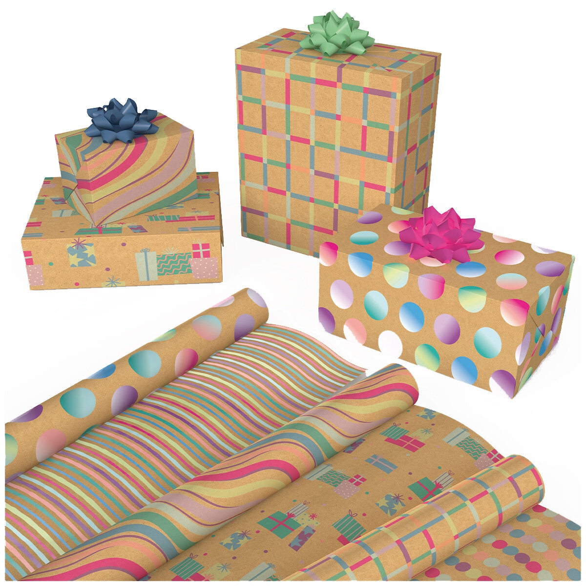Kirkland Signature Spring Reversible Trio Gift Wrap Cheerful Kraft - update img