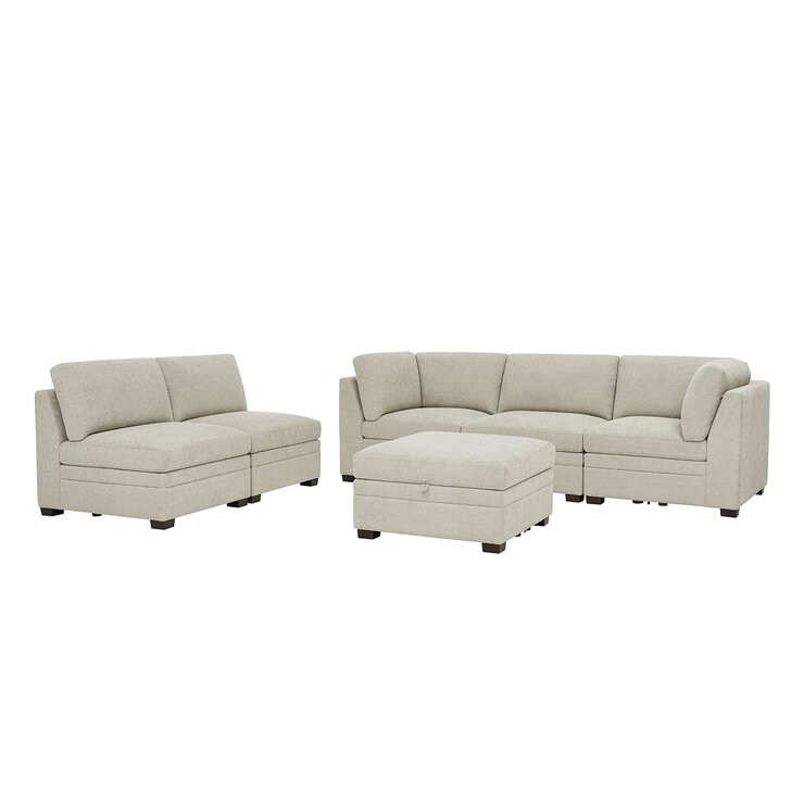 Thomasville 6 Piece Fabric Modular Sectional with Storage Ottoman/