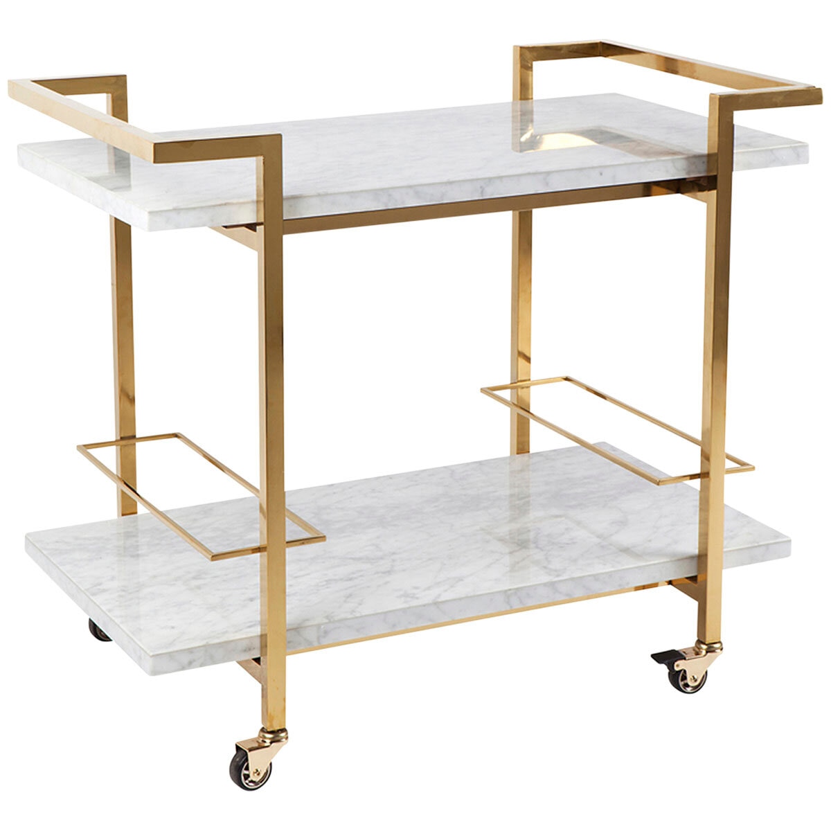 Cafe Lighting and Living Franklin White Marble Bar Cart, Gold/