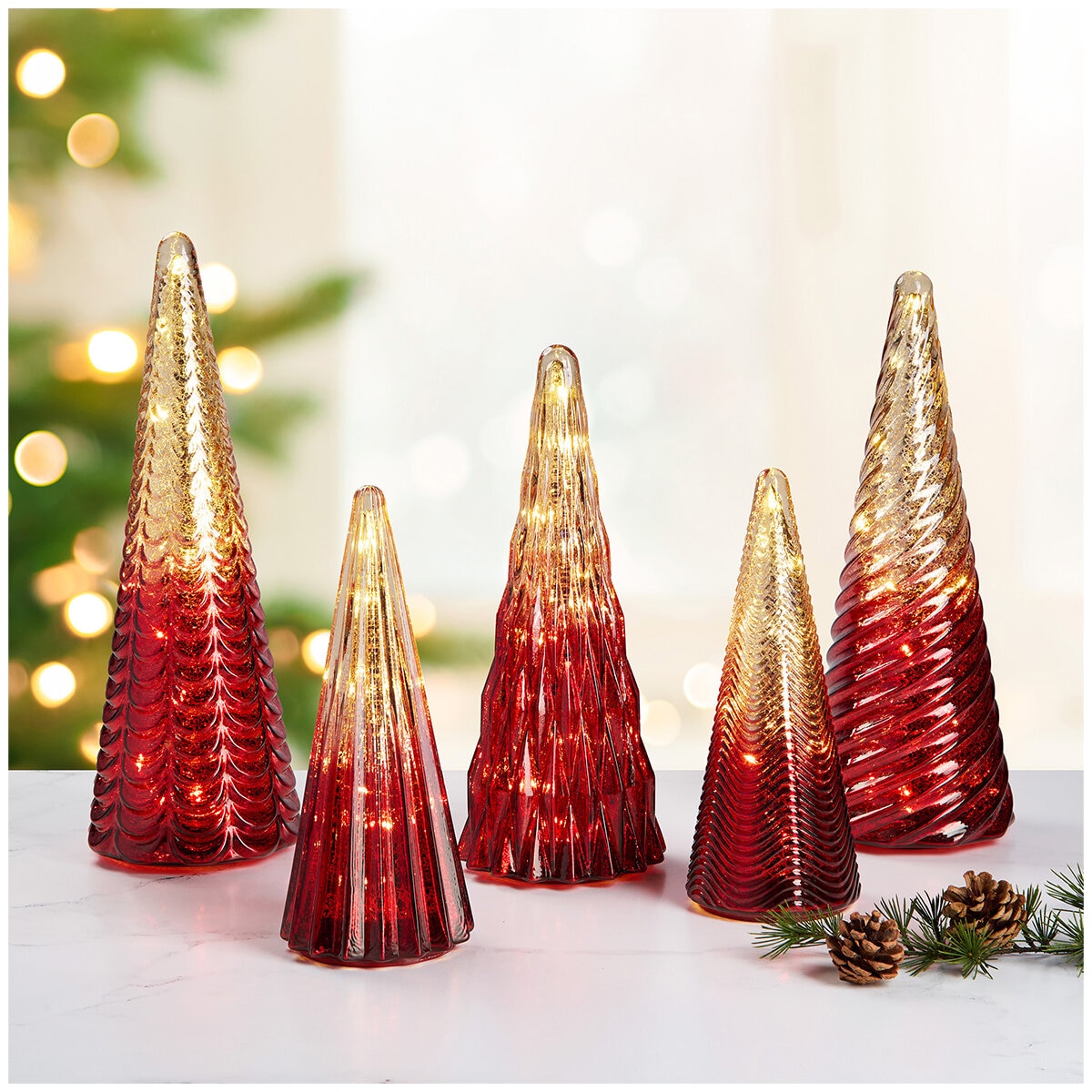LED Glass Trees Red