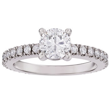 18KT White Gold 1.35ctw Round Diamond Cut 1.00ctw Centre Ring