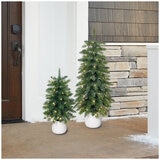 Glitter Potted Trees With Twinkle Lights Set Of 2