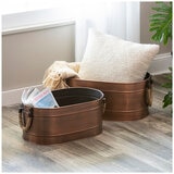 Farmhouse Galvanised Oval Bins 2 x Pack
