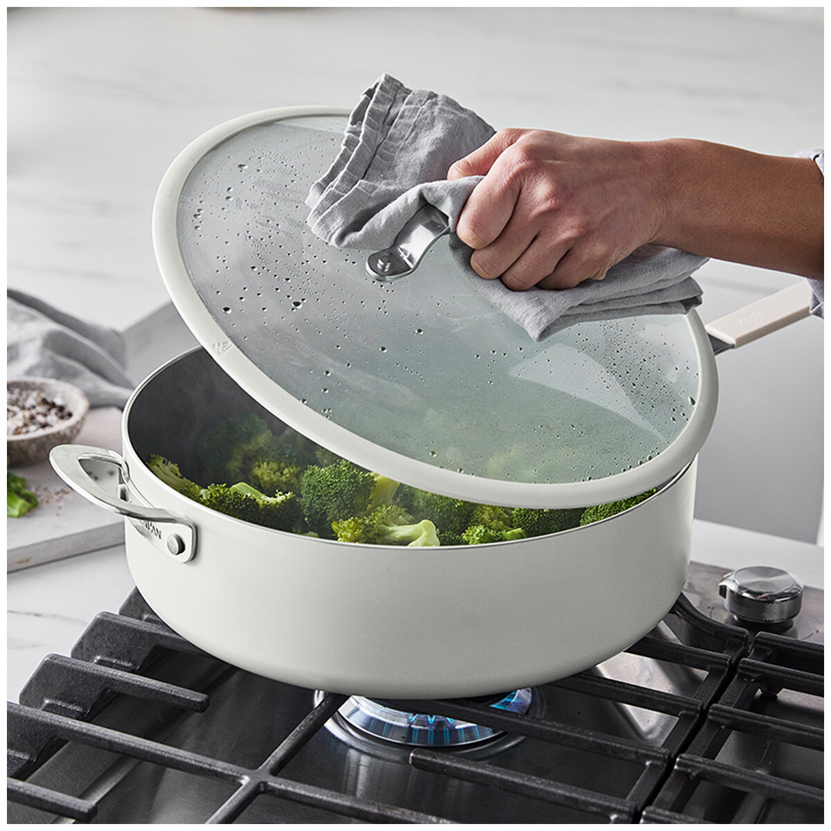 Greenpan Jumbo Saute Pan with Lid 6.15L Cream