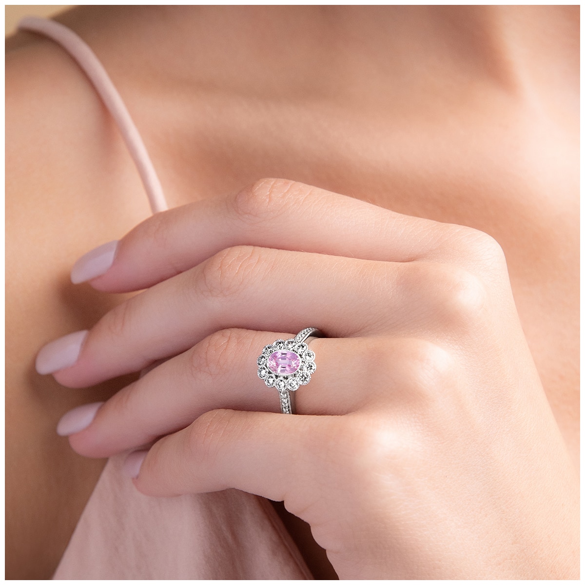 18KT White Gold Pink Sapphire and Diamond Ring Costco A