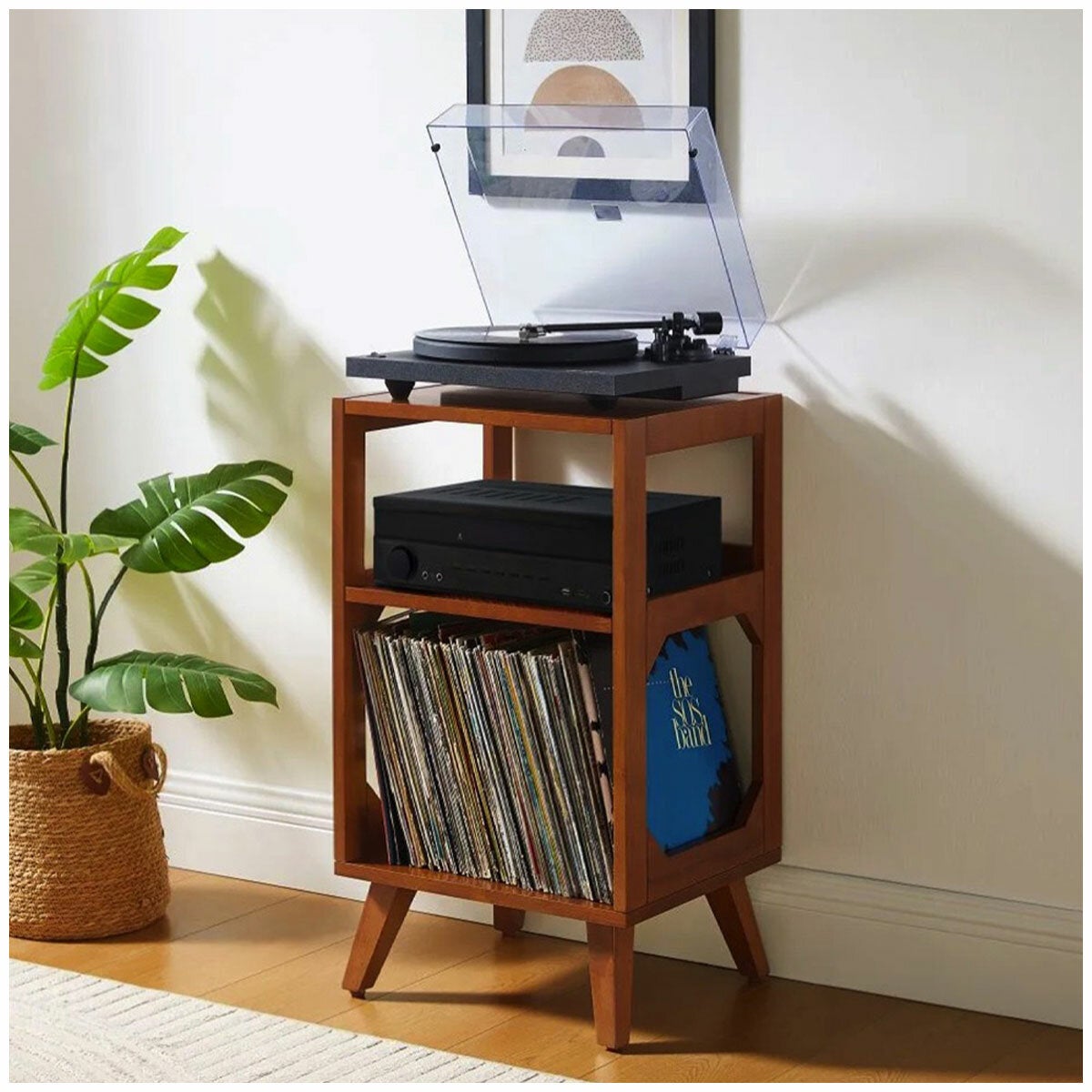 Crosley Asheville Record Player Stand, Storage for Vinyl Records - Walnut