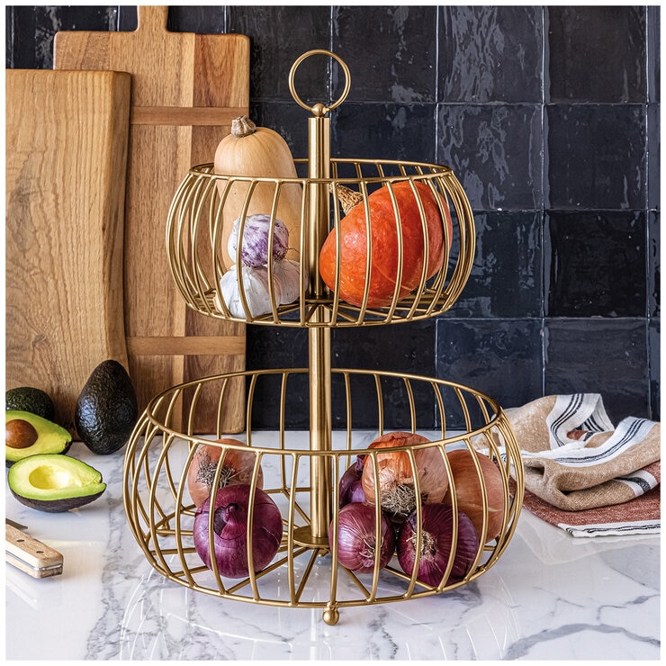 over and back Golden Fruit Basket 2-Tier