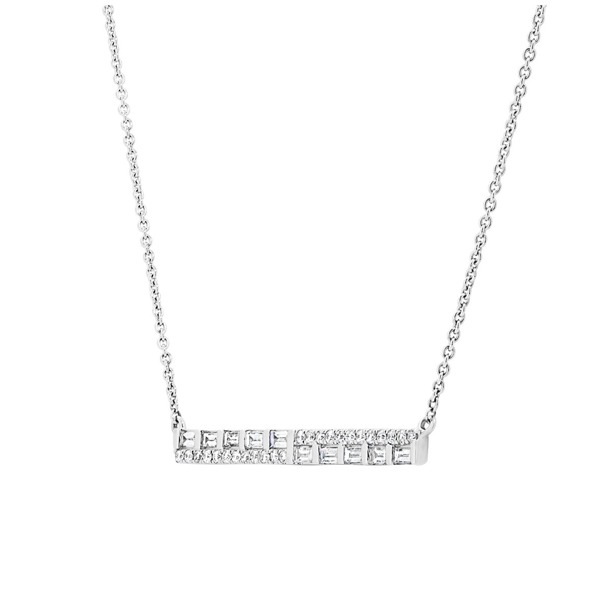 18KT White Gold 0.29ctw Diamond Bar Necklace
