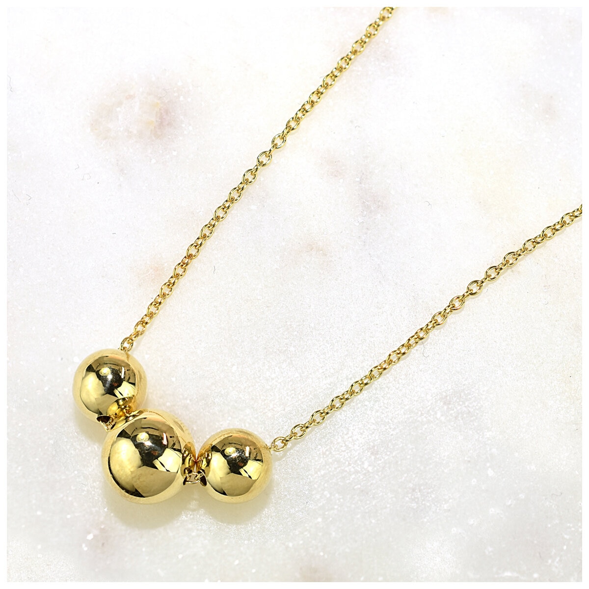 14KT Yellow Gold 3 Globes Chain Necklace 40-45cm