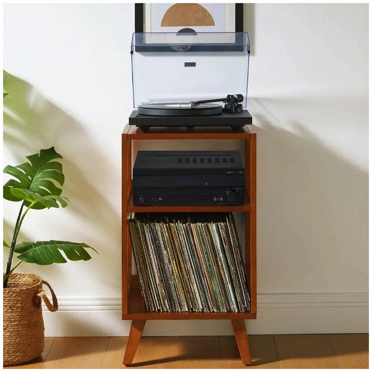 Crosley Asheville Record Player Stand, Storage for Vinyl Records - Walnut