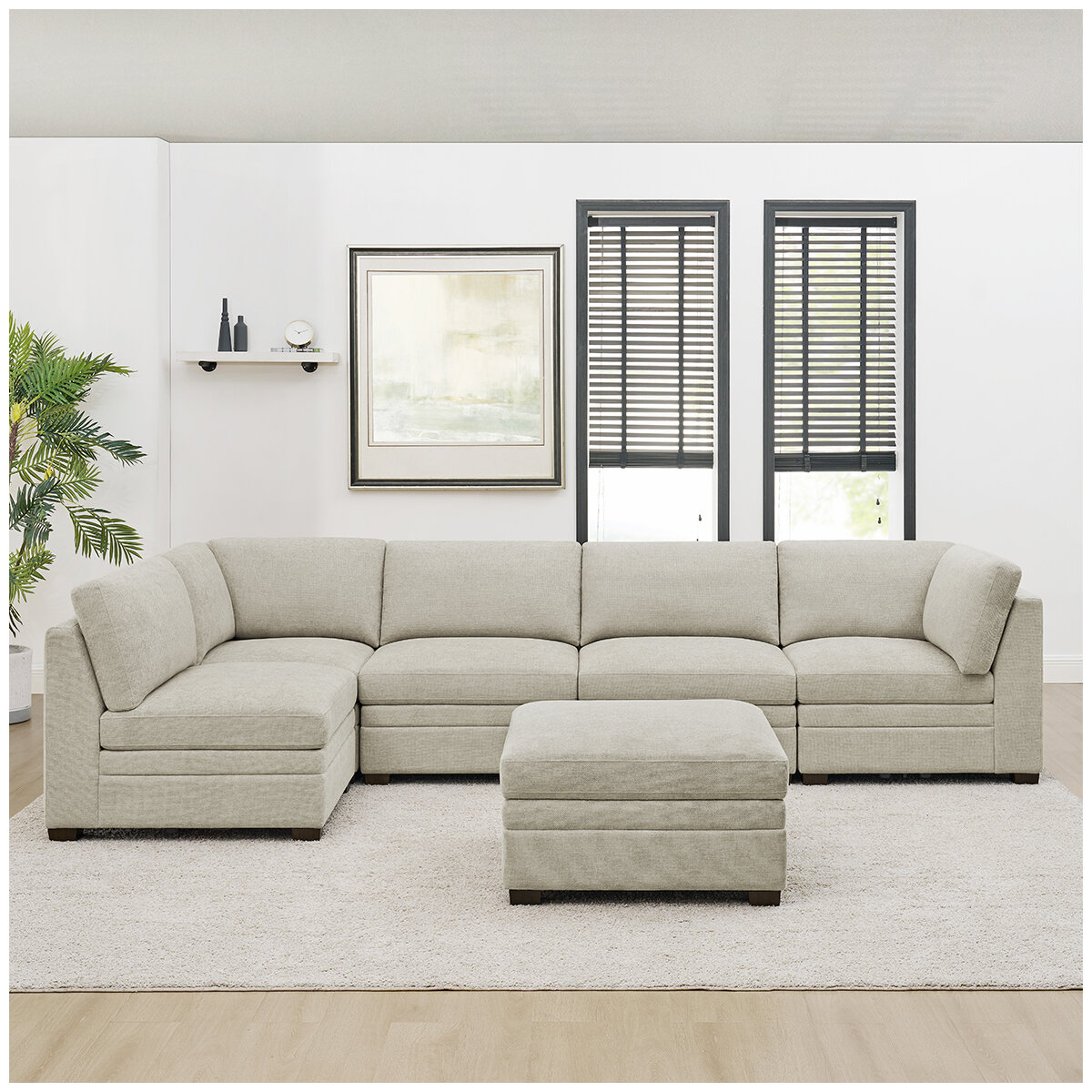Thomasville 6 Piece Fabric Modular Sectional with Storage Ottoman/