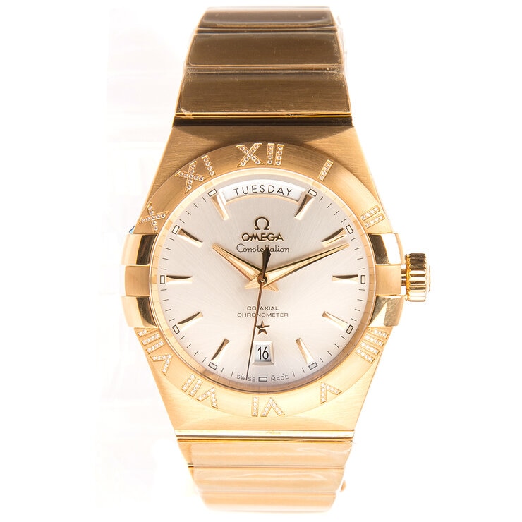 Omega Mens Constellation Yellow Gold Chronograph Watch 123.55.38.22.02.002