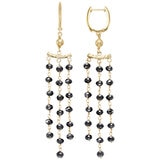 14KT Yellow Gold 3 Row Black Spinel Earrings